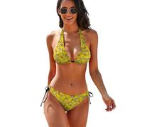 Ensemble de bikini deux pièces pour femme - Maillot de bain sexy rembourré dos nu - String à nouer sur le côté, Canards en caoutchouc, Taille M