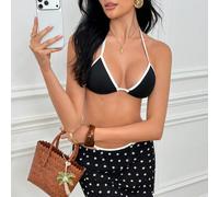 Ensemble de bikini et paréo assorti avec encolure ras-du-cou et bordure contrastée pour femmes SHEIN X Designer Drop SHEIN X favorise la créativité en offrant aux créateurs de mode, aux artistes et au