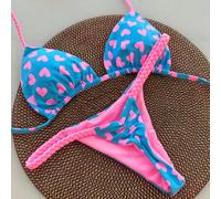 Ensemble de bikini femme avec dos nu et liens, avec imprimé cœur et string, maillot de bain décontracté et extensible pour les vacances à la plage en été L,M,SCœur,Imprimé léopard,Tout ImpriméPolyeste
