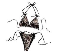 Ensemble De Bikini Imprimé Léopard for Femme Triangle Halter String Maillot Bain Deux Pièces(Leopardbrown,S)