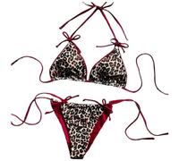Ensemble De Bikini Imprimé Léopard for Femme Triangle Halter String Maillot Bain Deux Pièces(Redleopardprint,Large)