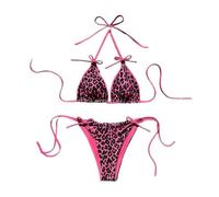 Ensemble De Bikini Imprimé Léopard for Femme Triangle Halter String Maillot Bain Deux Pièces(Roseleopardprint,XS)