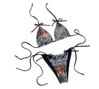 Ensemble De Bikini Imprimé Léopard for Femme Triangle Halter String Maillot Bain Deux Pièces(Zebraleopardprint,XS)