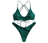 Ensemble de bikini pour femme Push Up avec dentelle sexy maillot de bain deux pièces dos nu rembourré doux Tops et culottes Maillot de bain Brésilien Riou, vert, L