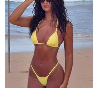 Ensemble de bikini pour femmes, maillot de bain 2 pièces de couleur unie, Top triangle avec attache au cou et bas string à jambes hautes, tenue de plage sexy pour l'été, maillot de bain pour vacances