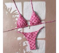 Ensemble de bikini pour femmes SpringBreak avec imprimé floral aléatoire, bretelles spaghetti et décoration métallique, sexy L,M,S,XSPlantesÉtoffe