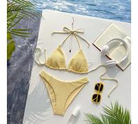 Ensemble de bikini réversible en tissu à imprimé floral et couleur unie pour femmes, ensemble de maillot de bain jaune pour les vacances à la plage d'été, convient pour l'hiver, les sorties, les anniv
