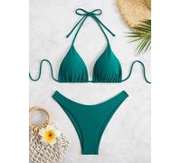 Ensemble de bikini réversible pour femme - Taille haute - Contrôle du ventre - Haut tankini rembourré - Tailles britanniques (bleu lac, vert, L)