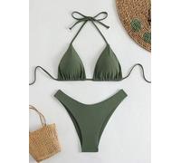 Ensemble de bikini réversible pour femme taille haute gainant - Haut tankini rembourré - Tailles britanniques (vert foncé, L)