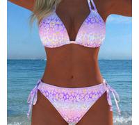 Ensemble de bikini sexy à col ras-du-cou pour femmes, maillot de bain imprimé léopard avec liens latéraux, convient pour les tenues de plage décontractées et les vacances d'été, nouvelle arrivée, vaca