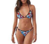 Ensemble de bikini sexy deux pièces avec imprimé cœur rouge romantique, triangle dos nu, string pour femme, maillot de bain tendance, Noir , S