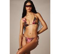 Ensemble de bikini triangle avec application de fleur d'orchidée, imprimé animal, bas à nouer sur les côtés, Top style brassière. Plage d'été L,M,S,XL,XSTropicalTissu tricoté