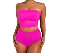 Ensemble de Bikinis Bandeau Taille Hautes pour Femmes, Maillots de Bain Deux pièces sans Bretelles, côtelés, Longs, Couverture complète, Maillots de Bain Maillot De Une Pièce Grande Taille