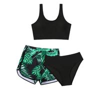 Ensemble de Bikinis Enfants Fille Maillot de Bain Filles 3 Pièces Haut + Slip + Short de Bain Swimwear Set Sport Plage Natation Piscine Vacances pour 5-14 Ans