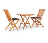 vidaXL Ensemble de bistro 3 pcs avec coussins anthracite Bois de teck