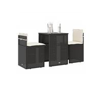 vidaXL Ensemble bistro 3 pièces avec coussins, résine tressée Poly Rattan, noir