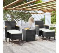 Vidaxl Ensemble De Bistro 3 Pcs Résine Tressée Et Verre Trempé Noir Noir