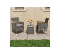 Vidaxl Ensemble De Bistro 3 Pcs Résine Tressée Et Verre Trempé Gris Gris