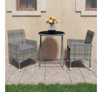 Vidaxl Ensemble De Bistro 3 Pcs Résine Tressée Et Verre Trempé Gris Gris