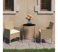 vidaXL Ensemble de bistro 3 pcs Résine tressée et verre trempé Beige