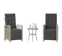 Ensemble de Bistro 3 Pièces avec Coussins Gris Clair, Résine Tressée, Fauteuils Inclinables, Table Ronde, Meubles de Jardin Extérieur