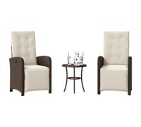 Ensemble de Bistro 3 Pièces avec Coussins Marron, Résine Tressée, Fauteuils Inclinables, Table Ronde, Mobilier d'Extérieur pour Jardin, Balcon