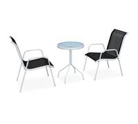 Ensemble de bistro 3 pièces - BURKE - Acier noir - Table 50x71 cm - Chaises empilables - Textilène résistant