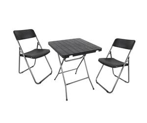 Ensemble de bistro au design rotin et bois noir - 1 table/2 chaises - Salon de jardin pliable pour jardin et balcon - Table de bistrot Chaise de bistrot Chaise de jardin Chaise pour jardin, balcon,