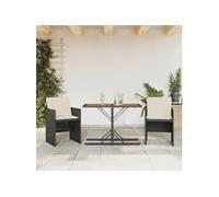 Ensemble de Bistro avec Coussins 3 pcs, Chaises et Table de Patio, Meubles de Terrasse Arrière-cour Extérieur, Noir 365068