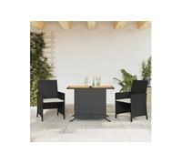 Ensemble de Bistro avec Coussins 3 pcs, Chaises et Table de Patio, Meubles de Terrasse Arrière-cour Extérieur, Noir 365124