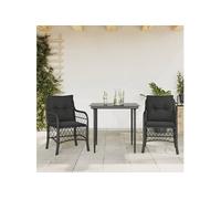 Ensemble de Bistro avec Coussins Table Chaises 3 pcs Noir Résine Tressée vidaXL