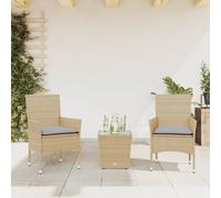 Vidaxl Ensemble De Bistro Avec Coussins 3 Pcs Beige Rotin Et Verre