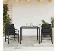 3-delige Bistroset met kussens poly rattan zwart3212024