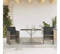 Vidaxl Ensemble De Bistro 3 Pcs Avec Coussins Gris Résine Tressée