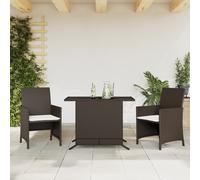 Vidaxl Ensemble De Bistro 3 Pcs Avec Coussins Marron Résine Tressée