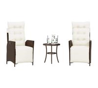 Vidaxl Ensemble De Bistro 3 Pcs Avec Coussins Marron Résine Tressée