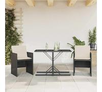 Ensemble de Bistro avec Coussins Table Patio 3 pcs Noir Résine Tressée vidaXL