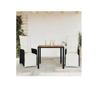 Vidaxl Ensemble De Bistro De Jardin 3 Pcs Coussins Noir Poly Rotin