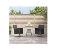 Ensemble de bistro de jardin 3 pcs coussins noir poly rotin, ensemble de bistrot, ensemble de bistrot extérieur, 3187426
