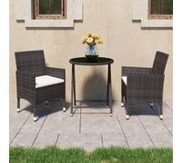 Vidaxl Ensemble De Bistro 3 Pcs Résine Tressée Et Verre Trempé Marron