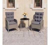 Ensemble de bistro de jardin 3 pcs Résine tressée et verre Gris