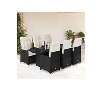 Vidaxl Ensemble De Bistro De Jardin 7 Pcs Coussins Noir Poly Rotin