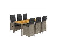 Vidaxl Ensemble De Bistro De Jardin 7 Pcs Coussins Gris Poly Rotin