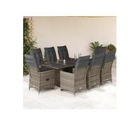 Vidaxl Ensemble De Bistro De Jardin 9 Pcs Coussins Gris Poly Rotin