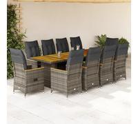 Ensemble de bistro de jardin 9 pcs coussins gris poly rotin vidaXL