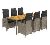 Vidaxl Ensemble De Bistro De Jardin 7 Pcs Coussins Gris Poly Rotin