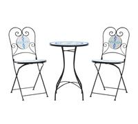 Ensemble de bistro en mosaïque bleu et blanc, meubles de jardin en fer revêtu par pulvérisation et céramique, idéal pour terrasse et balcon, durable et facile d'entretien