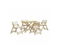 Ensemble de bistro pliante 5 pcs et coussins blanc crème bambou, ensemble de bistro de jardin, ensemble de balcon, 3208935