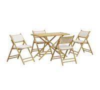 Vidaxl Ensemble De Bistro Pliante 5 Pcs Et Coussins Blanc Crème Bambou