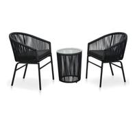 vidaXL Ensemble de bistro 3 pièces Noir Résistant aux intempéries Avec coussins